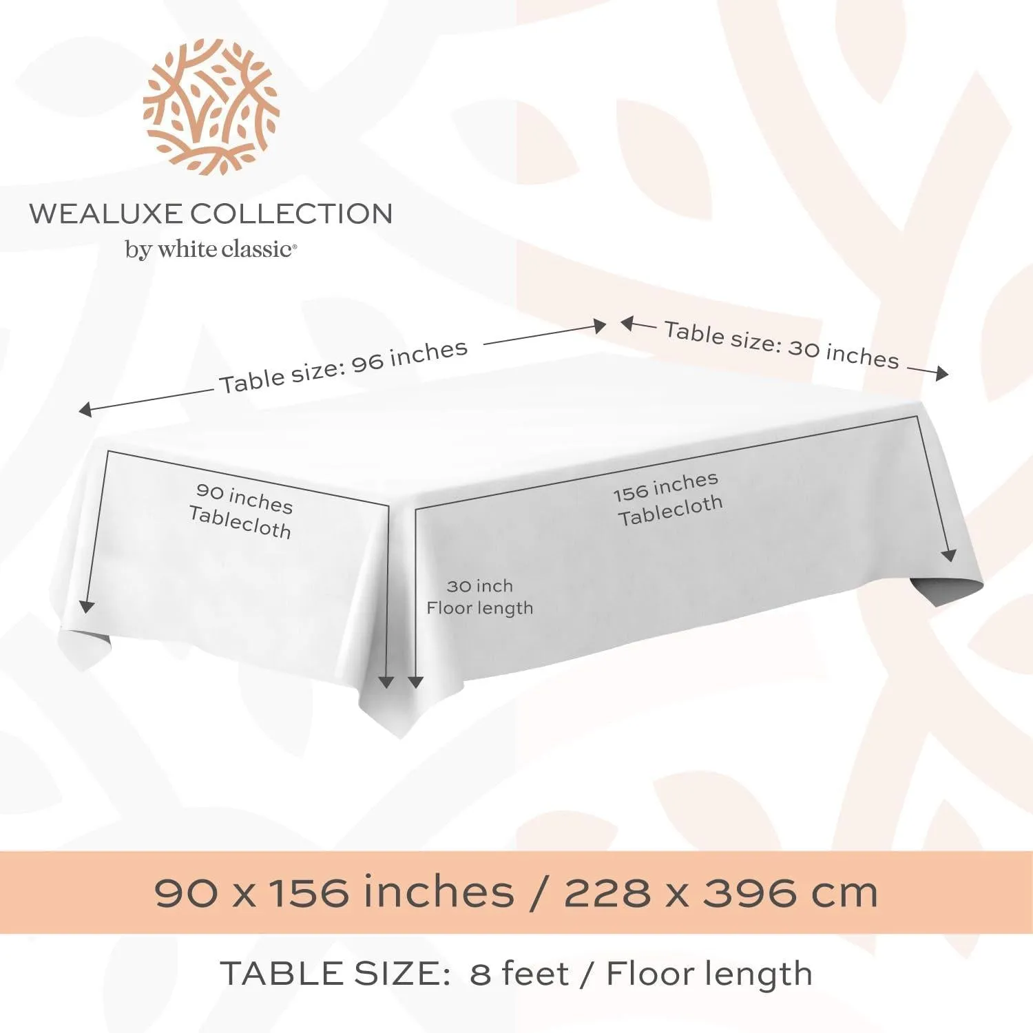 2 Pack Classic White Tablecloth 90x156 inch for 8 Foot Rectangle Table Polyester