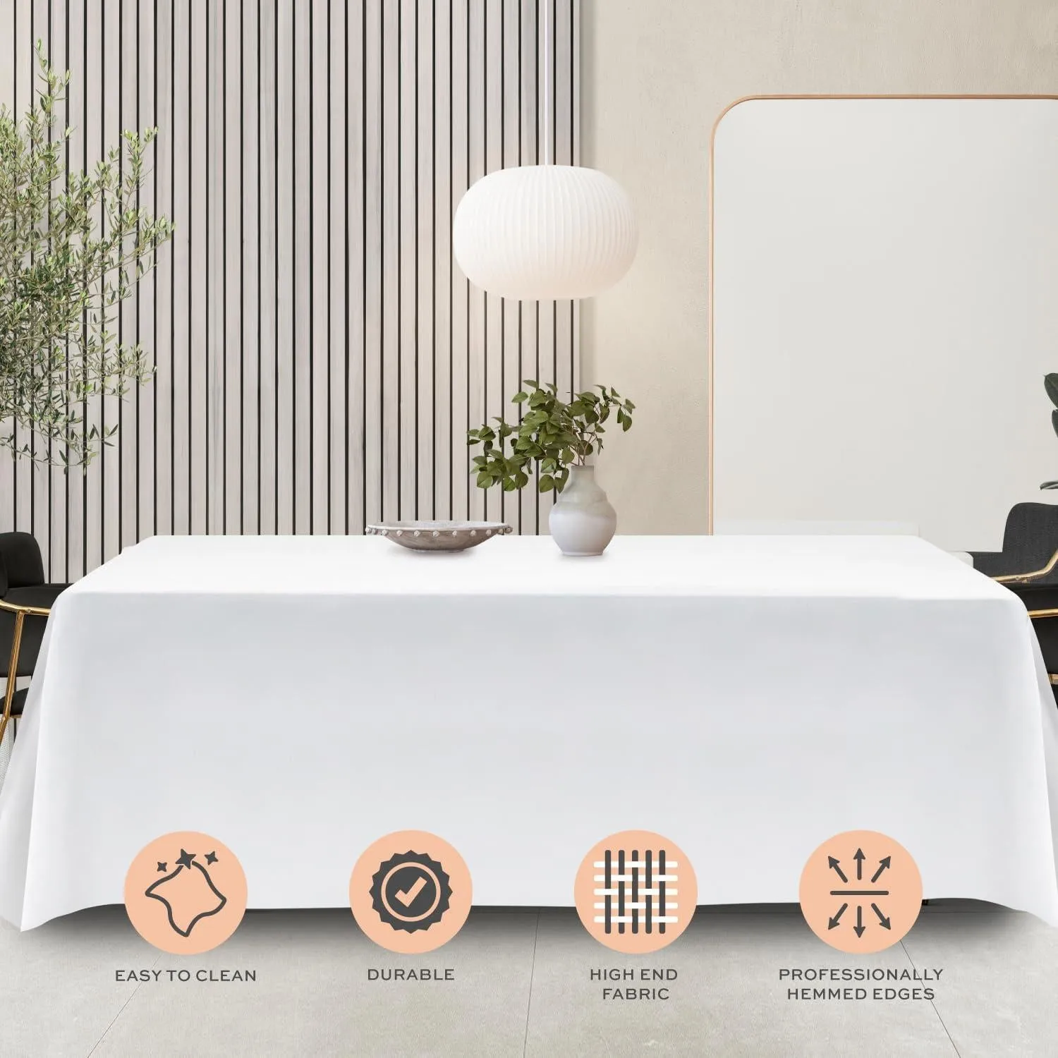 2 Pack Classic White Tablecloth 90x156 inch for 8 Foot Rectangle Table Polyester