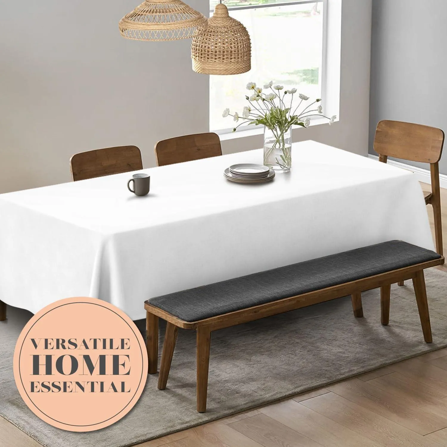 2 Pack Classic White Tablecloth 90x156 inch for 8 Foot Rectangle Table Polyester