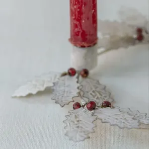 Antique White Holly Candle Holder Wreath
