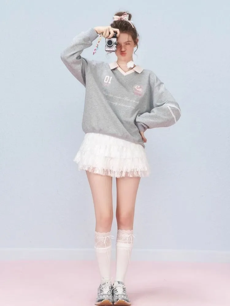 Ballet style embroidered jersey pullover sweater【s0000006312】