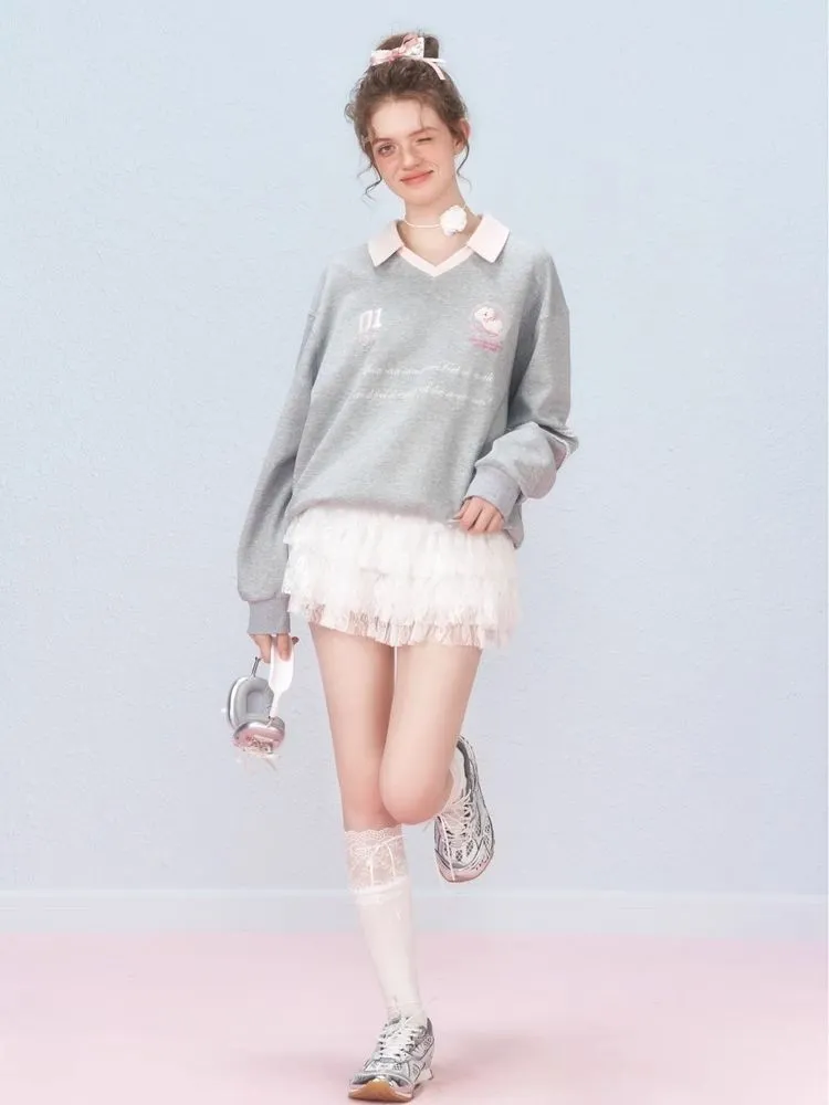 Ballet style embroidered jersey pullover sweater【s0000006312】