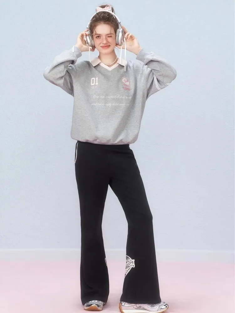 Ballet style embroidered jersey pullover sweater【s0000006312】