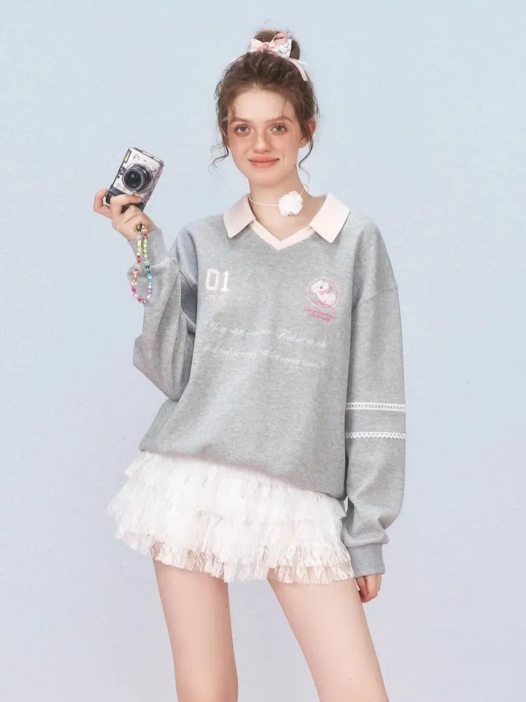 Ballet style embroidered jersey pullover sweater【s0000006312】