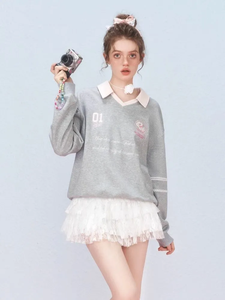 Ballet style embroidered jersey pullover sweater【s0000006312】
