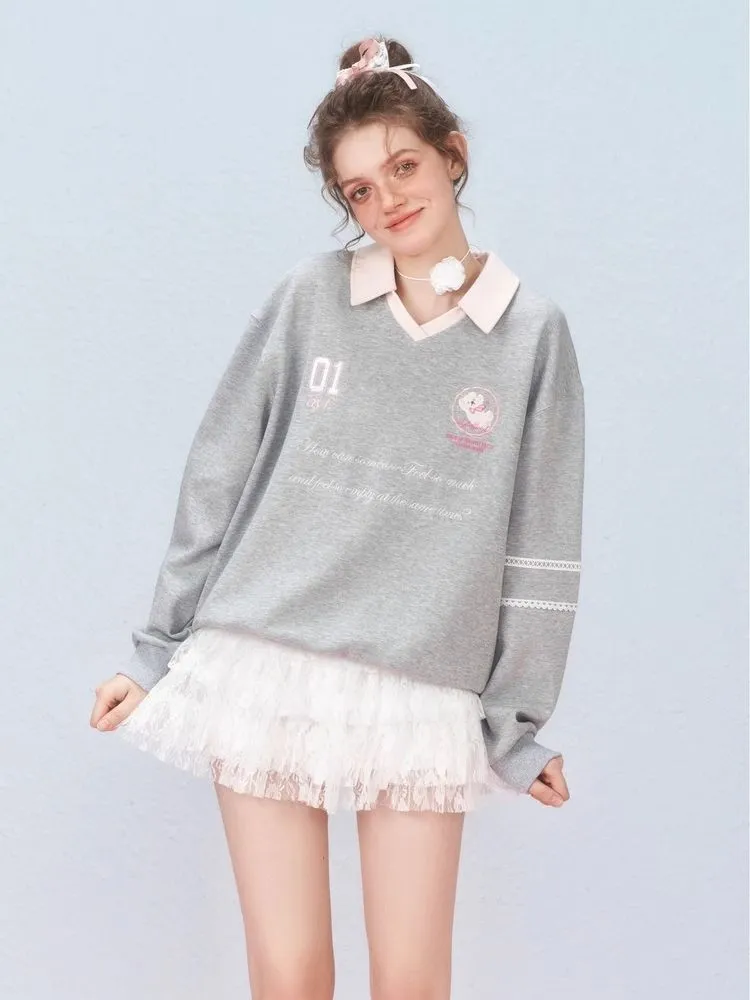 Ballet style embroidered jersey pullover sweater【s0000006312】