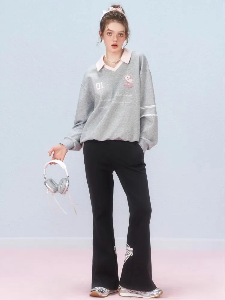 Ballet style embroidered jersey pullover sweater【s0000006312】