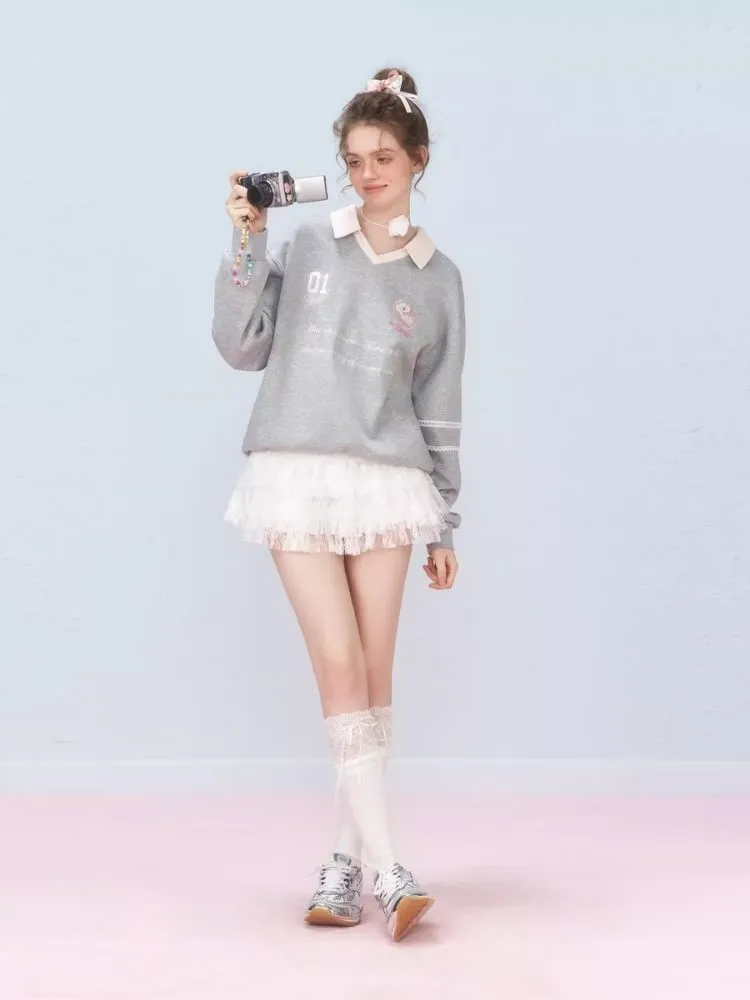 Ballet style embroidered jersey pullover sweater【s0000006312】