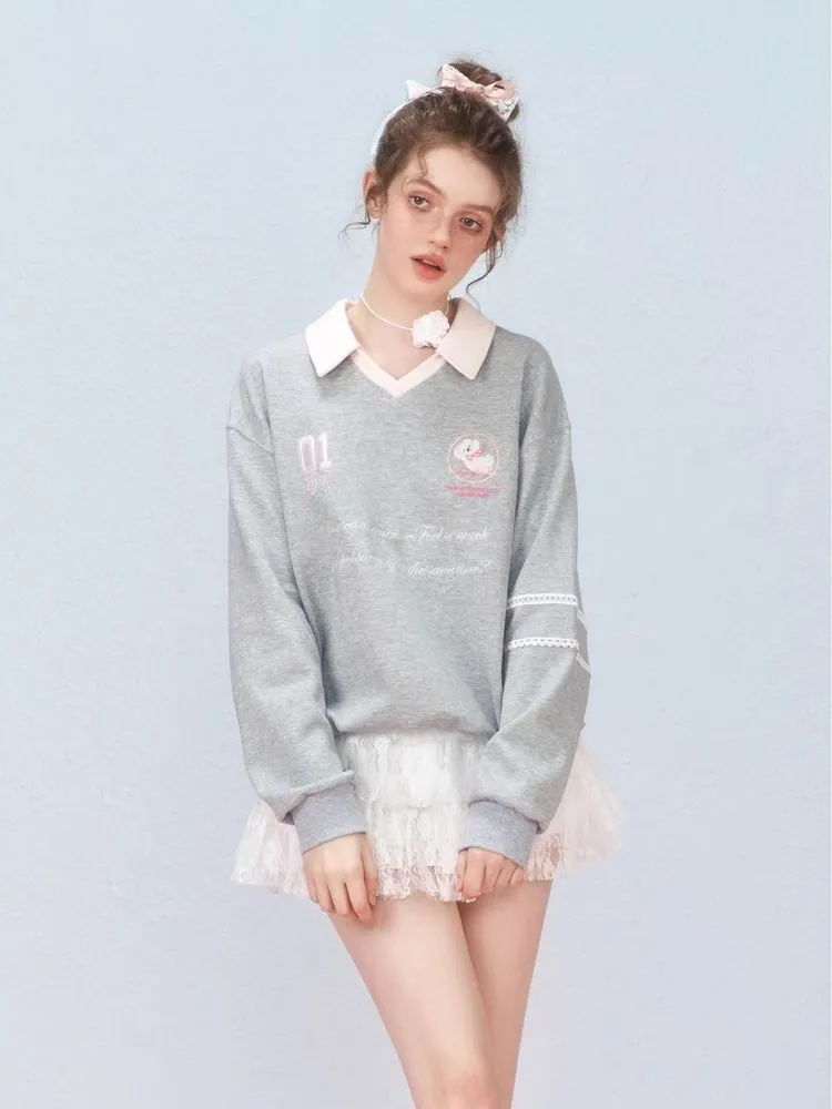 Ballet style embroidered jersey pullover sweater【s0000006312】