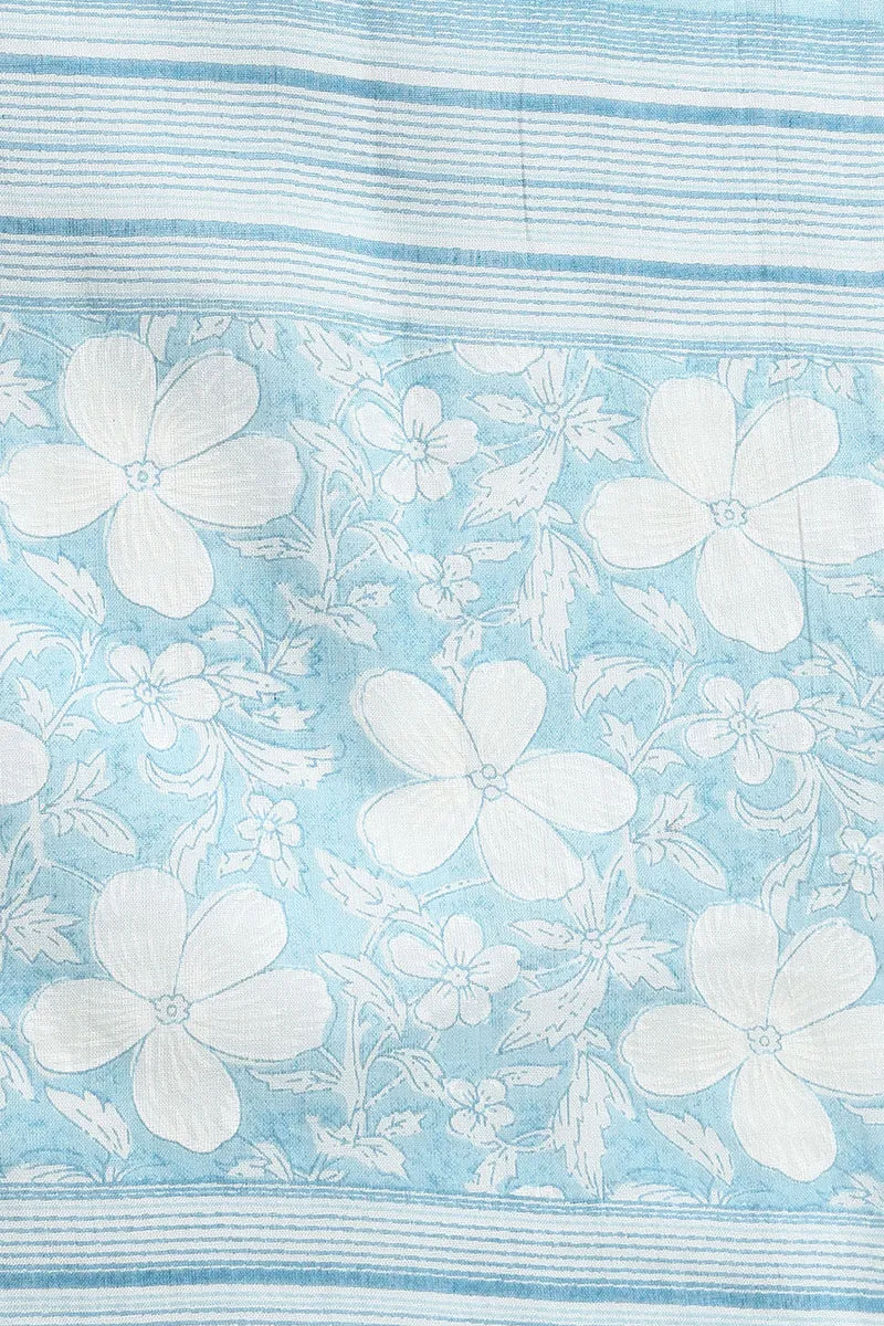 Blue Cotton Floral Printed Straight Suit Set