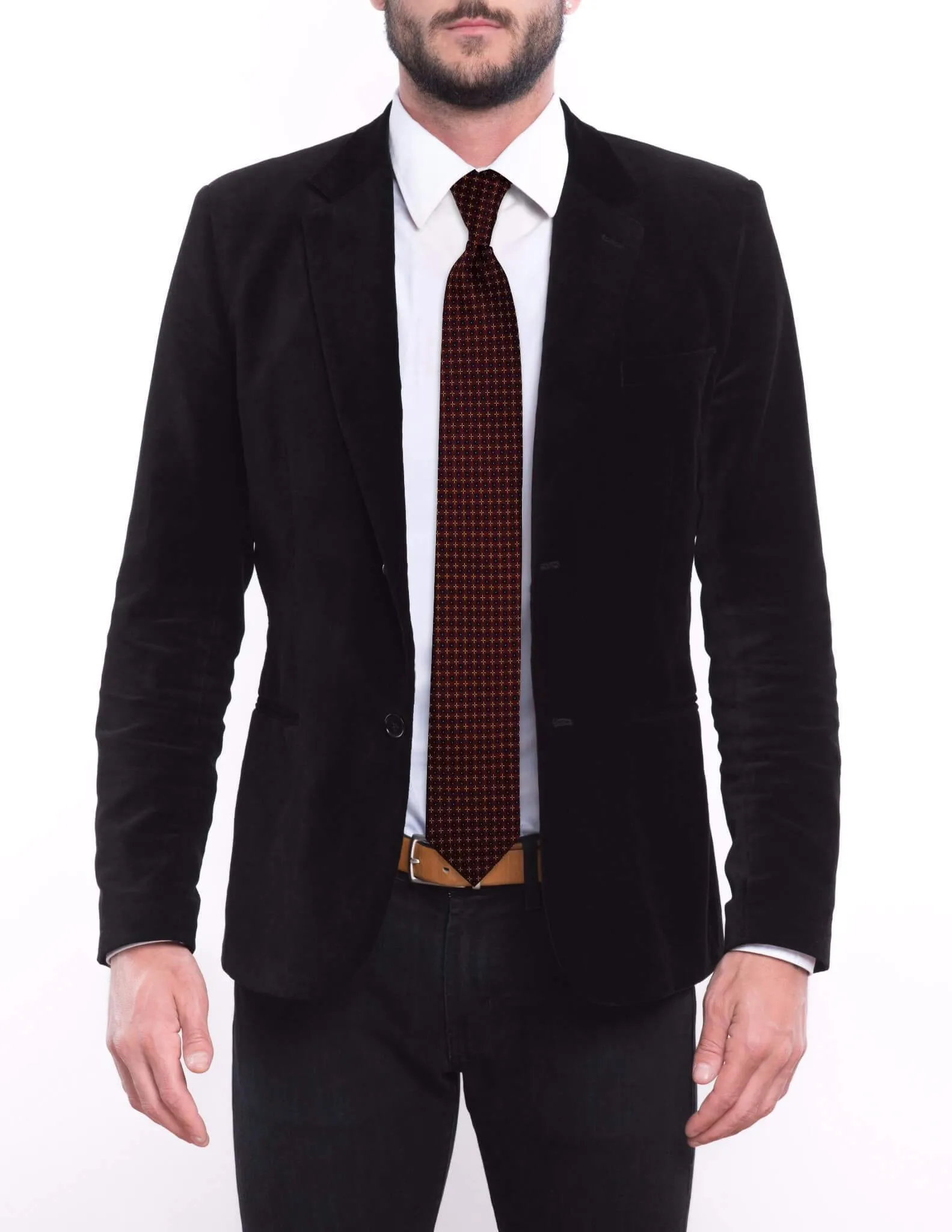 Burgundy Gold and Navy Geometric Traditional Tie