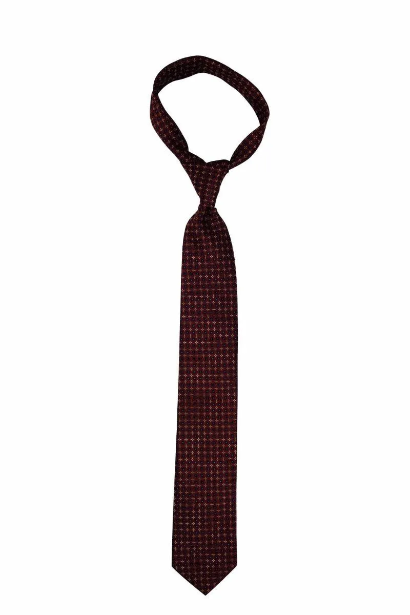 Burgundy Gold and Navy Geometric Traditional Tie