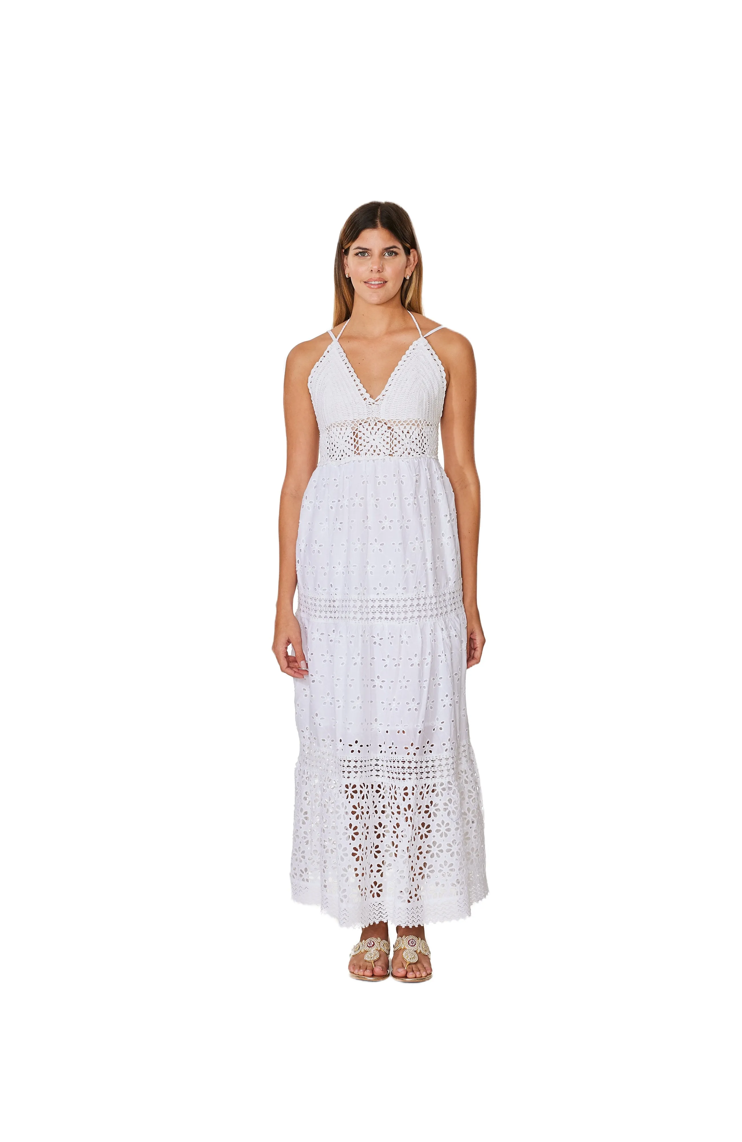 C-2100 Eyelet Cotton White Dress.