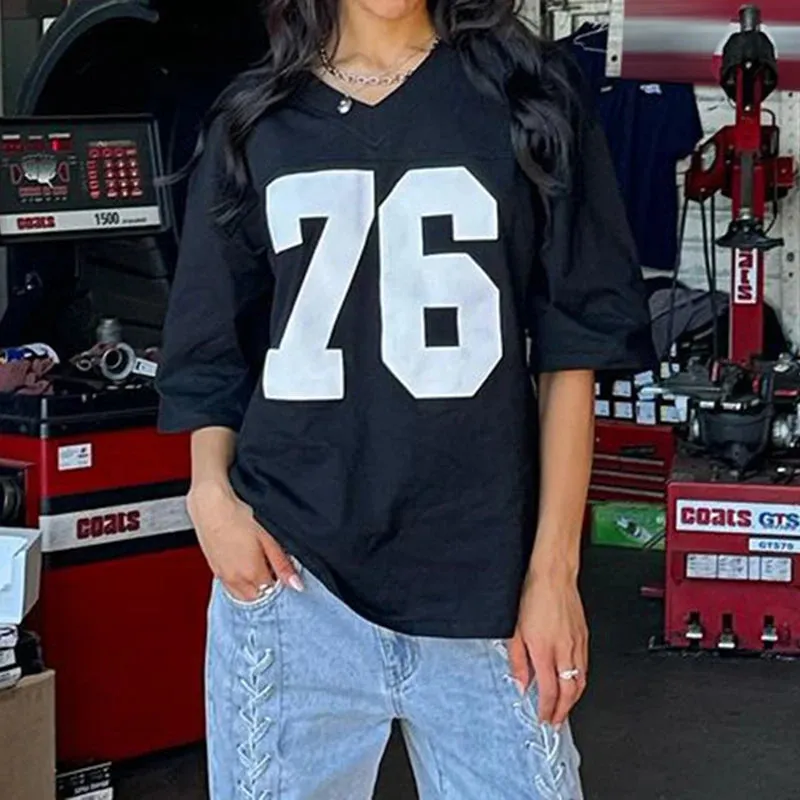 Casual Loose White Summer Women T-shirts Top Digital Printed Sporty Chic Harajuku Tee Shirts Preppy Style Pullovers