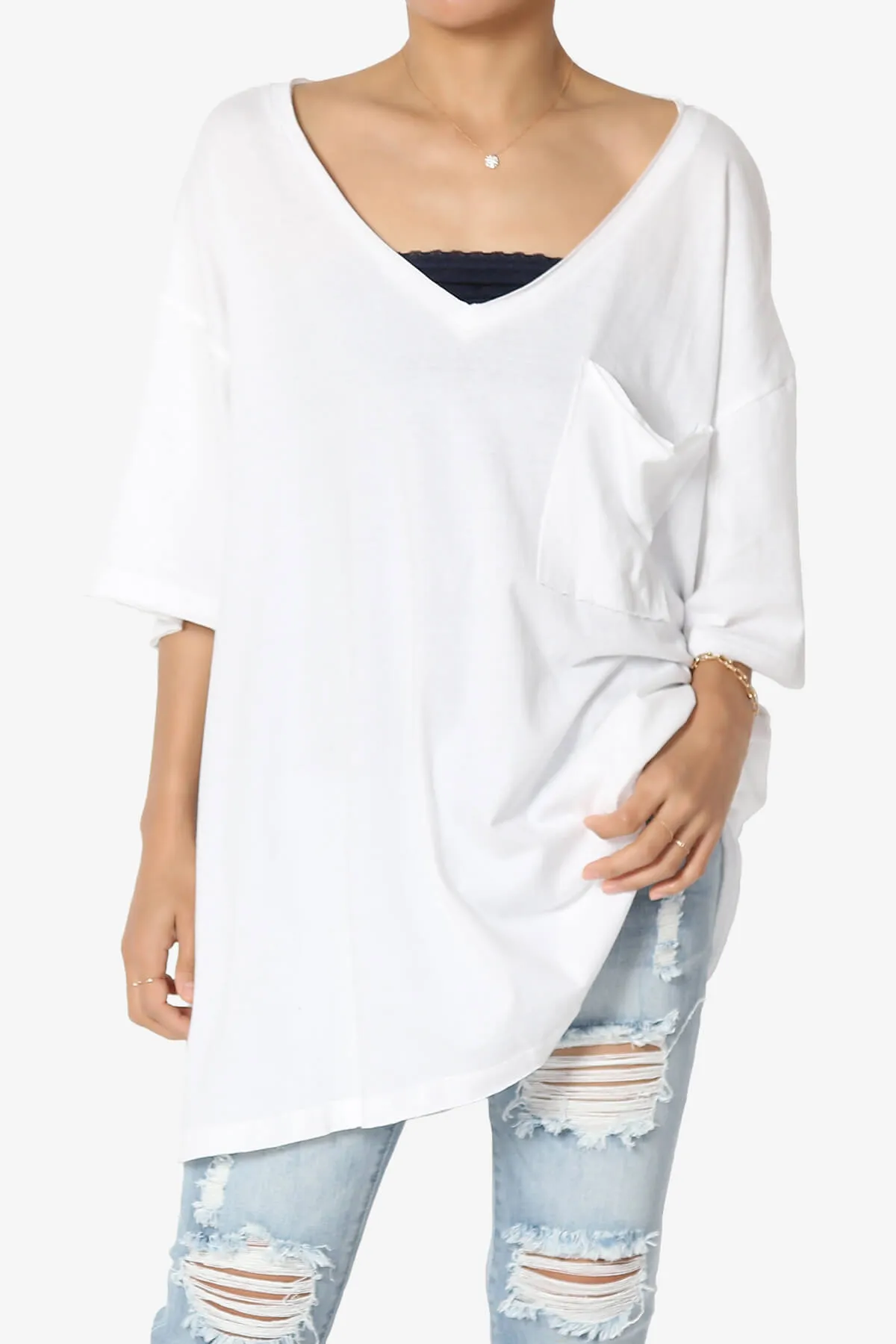 Charlie V Neck Pocket Boyfriend Tee PLUS