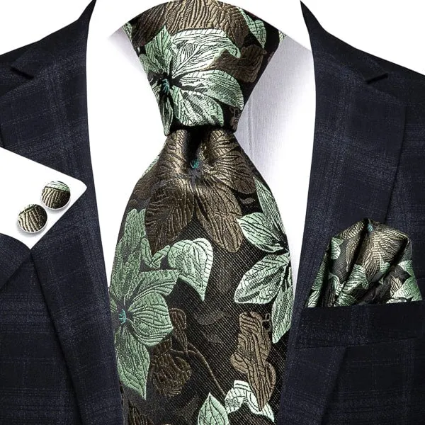 Classy Men Green & Brown Floral Silk Tie