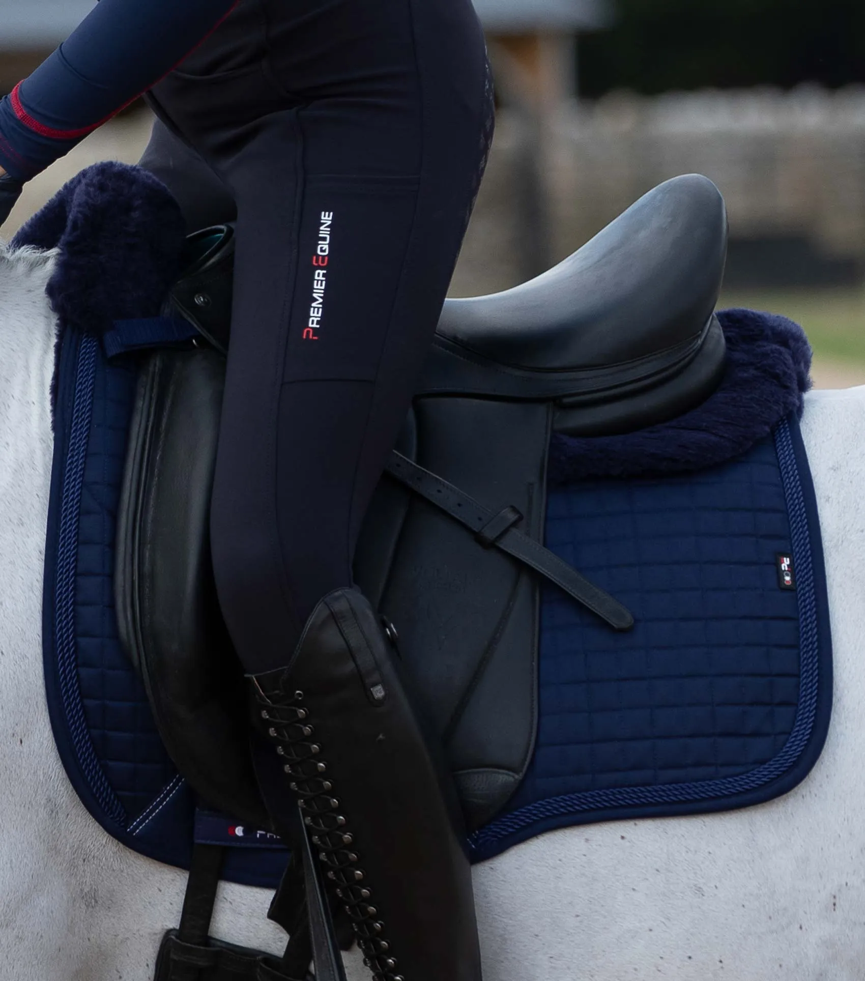 Close Contact Merino Wool European Saddle Pad - Dressage Square Navy/Navy Wool