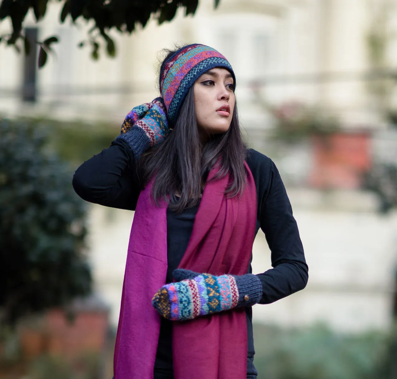 Dark Blue Mixed Color Pure Wool Head Band