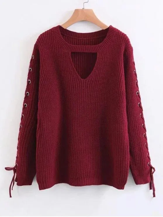 Fashion Lace Up Chunky Choker Sweater