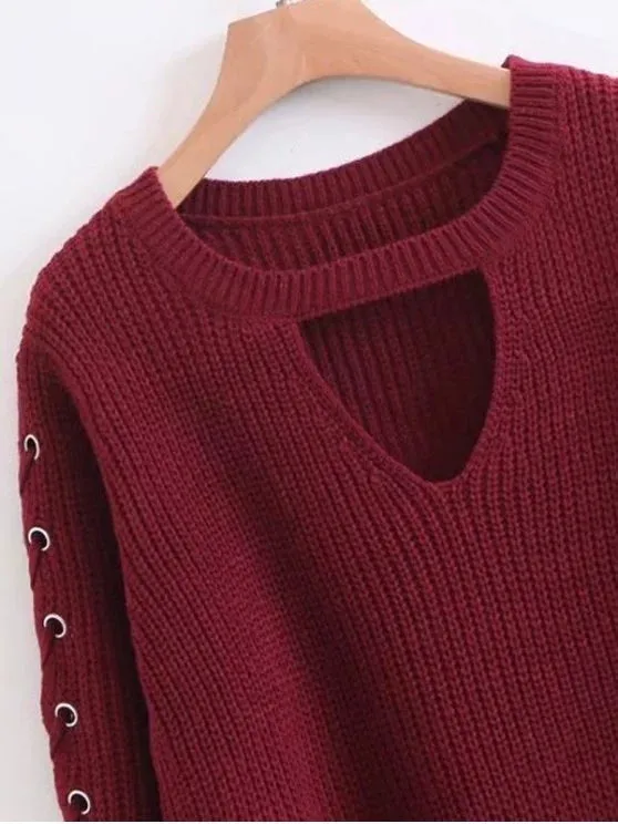 Fashion Lace Up Chunky Choker Sweater