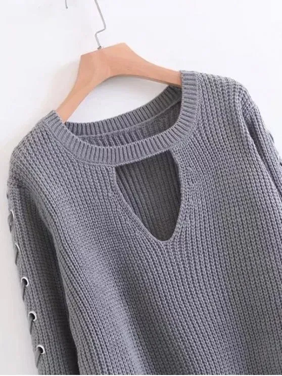 Fashion Lace Up Chunky Choker Sweater
