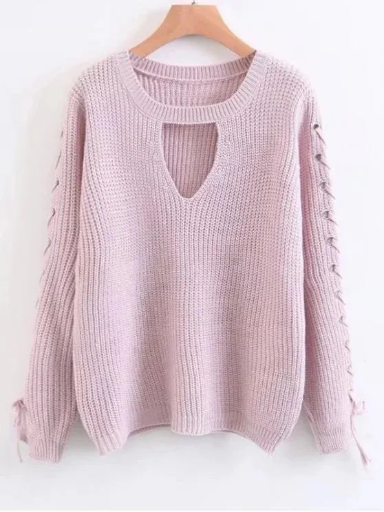 Fashion Lace Up Chunky Choker Sweater