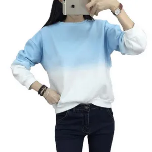 Fashion Long Sleeve Sweatshirts Slim Autumn Moletom Round Neck Gradual Change Printing Sudadera M-XXL Loose Women Sweatshirt (US 8-16