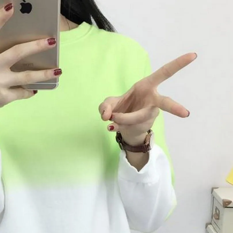 Fashion Long Sleeve Sweatshirts Slim Autumn Moletom Round Neck Gradual Change Printing Sudadera M-XXL Loose Women Sweatshirt (US 8-16