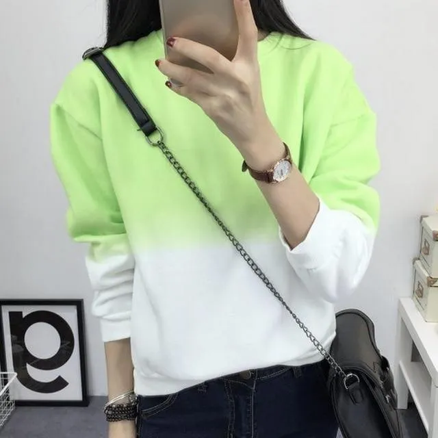 Fashion Long Sleeve Sweatshirts Slim Autumn Moletom Round Neck Gradual Change Printing Sudadera M-XXL Loose Women Sweatshirt (US 8-16