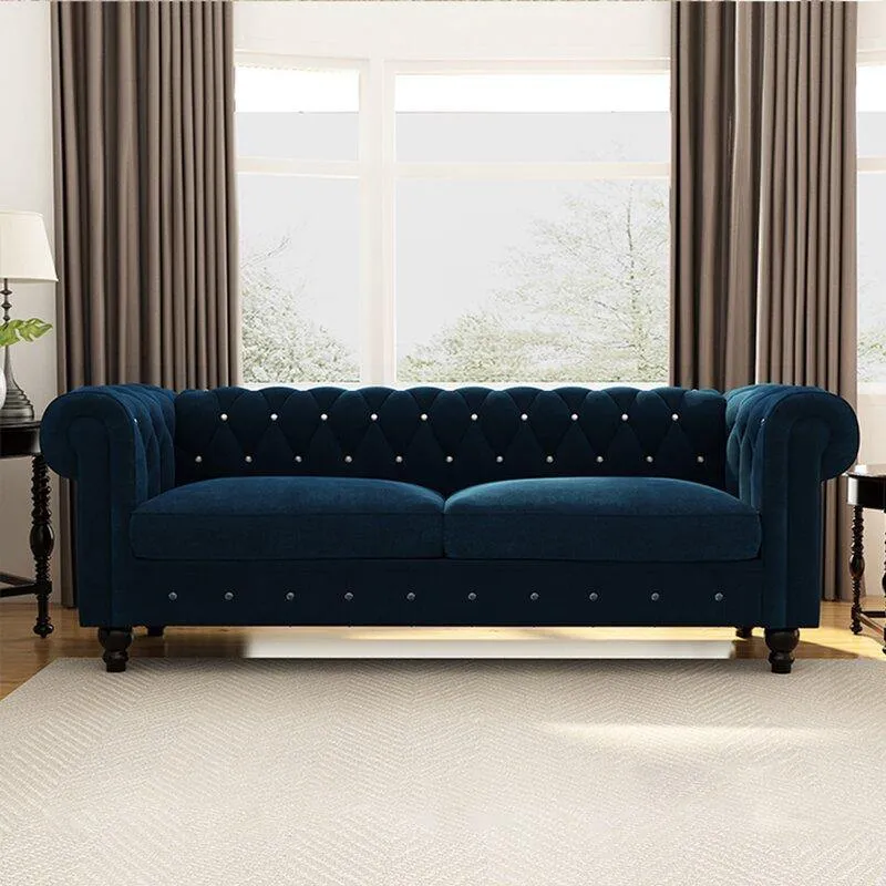 Graceful 3 Seater Velvet Rolled Arm Chesterfield Sofa