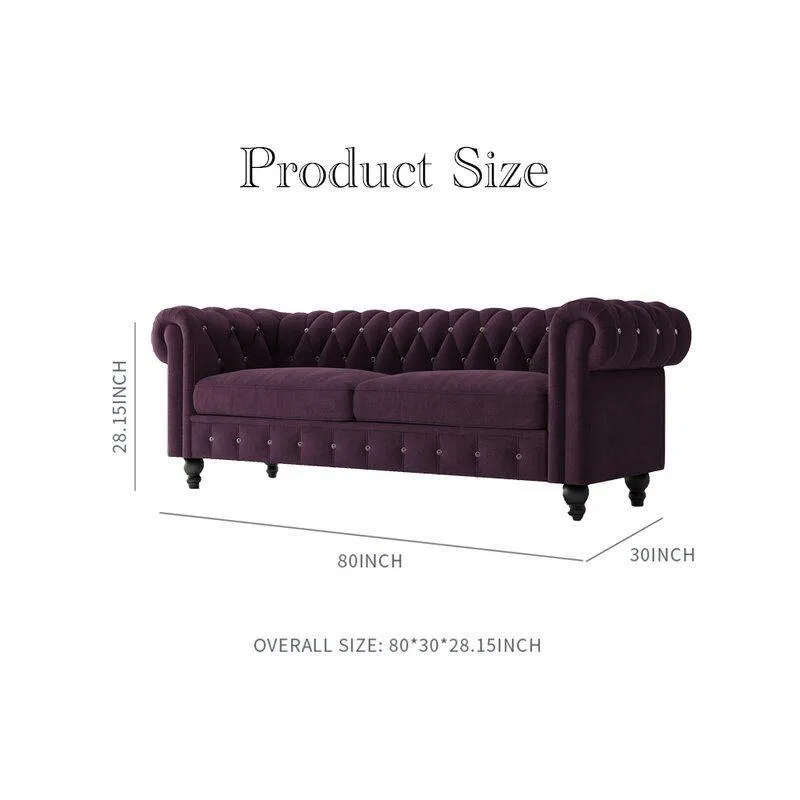 Graceful 3 Seater Velvet Rolled Arm Chesterfield Sofa