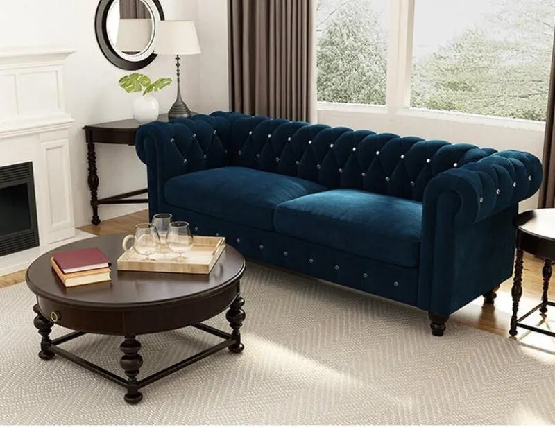 Graceful 3 Seater Velvet Rolled Arm Chesterfield Sofa