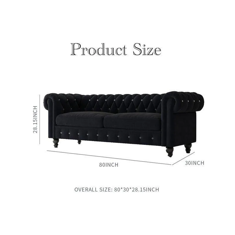 Graceful 3 Seater Velvet Rolled Arm Chesterfield Sofa