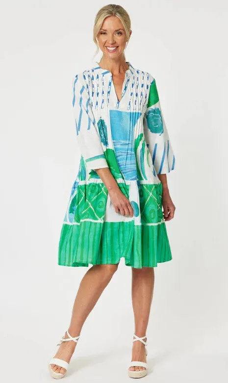 Green/ble cotton print dress