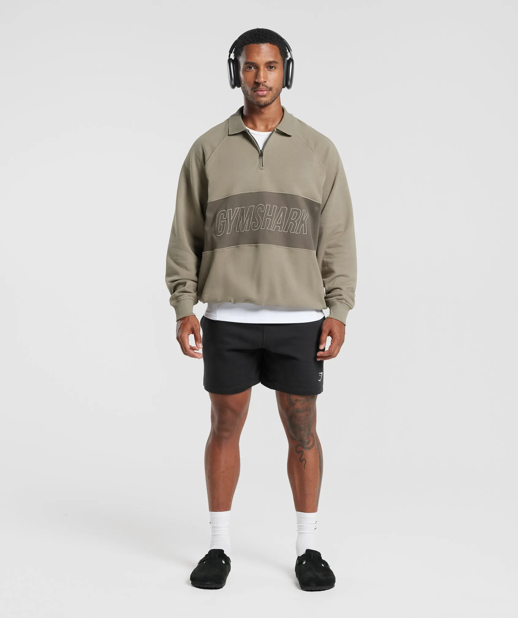 Gymshark Rest Day Essentials Sweatshirt Polo - Linen Brown/Camo Brown