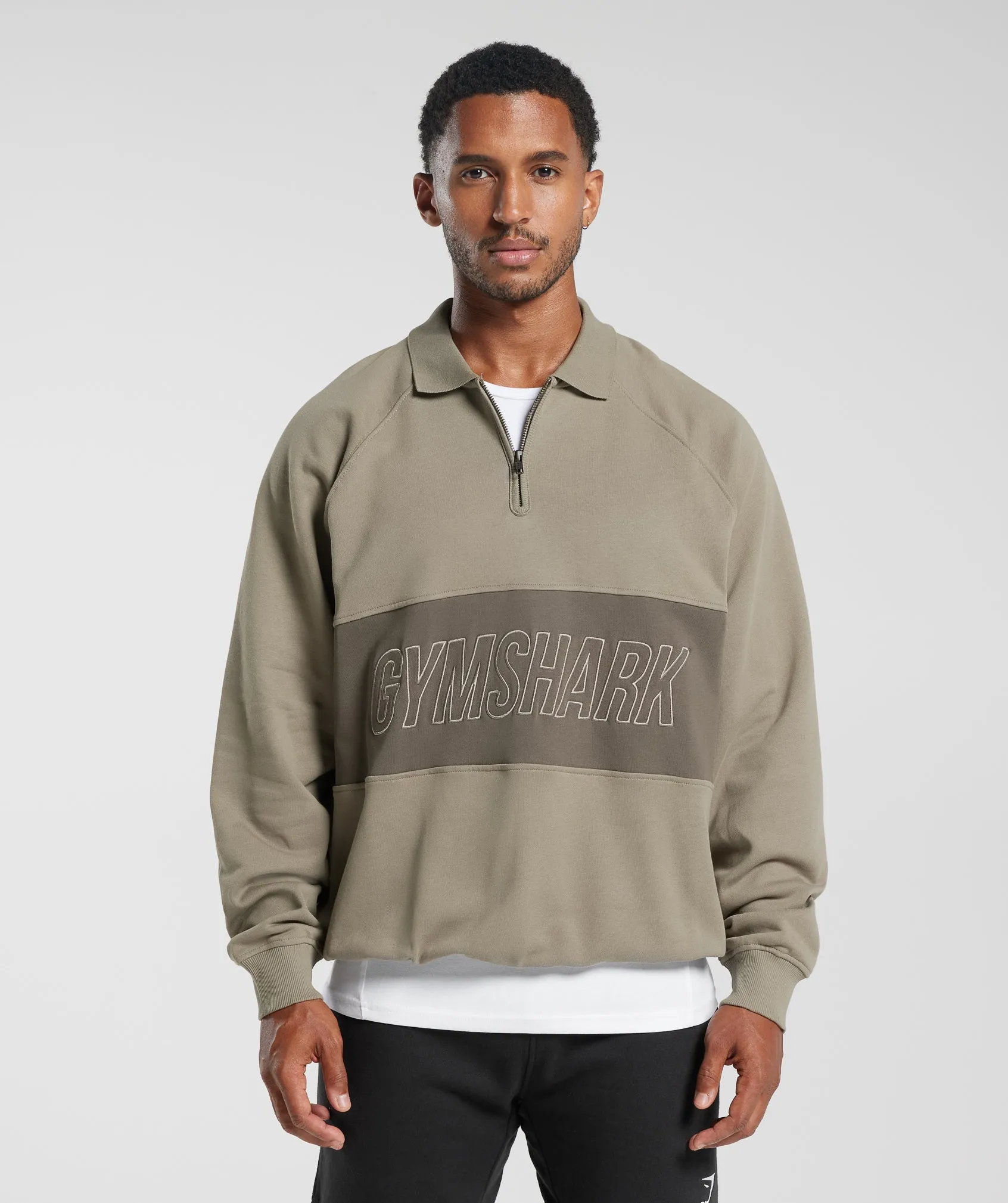 Gymshark Rest Day Essentials Sweatshirt Polo - Linen Brown/Camo Brown