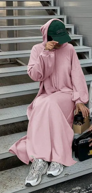 Hooded Sweatshirt Dress Abaya with Pocket (MA125)
