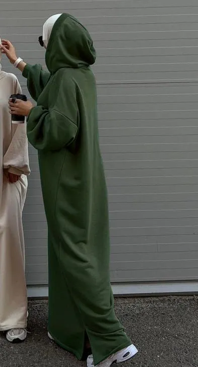 Hooded Sweatshirt Dress Abaya with Pocket (MA125)
