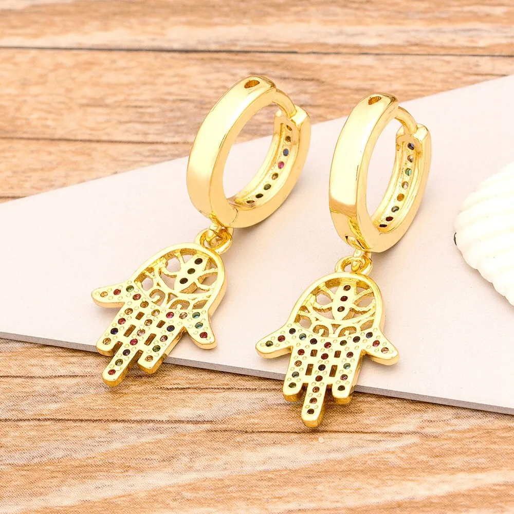 Hot Sale Classic Palm Shape 3 Styles Choice Gold Color Drop Earrings