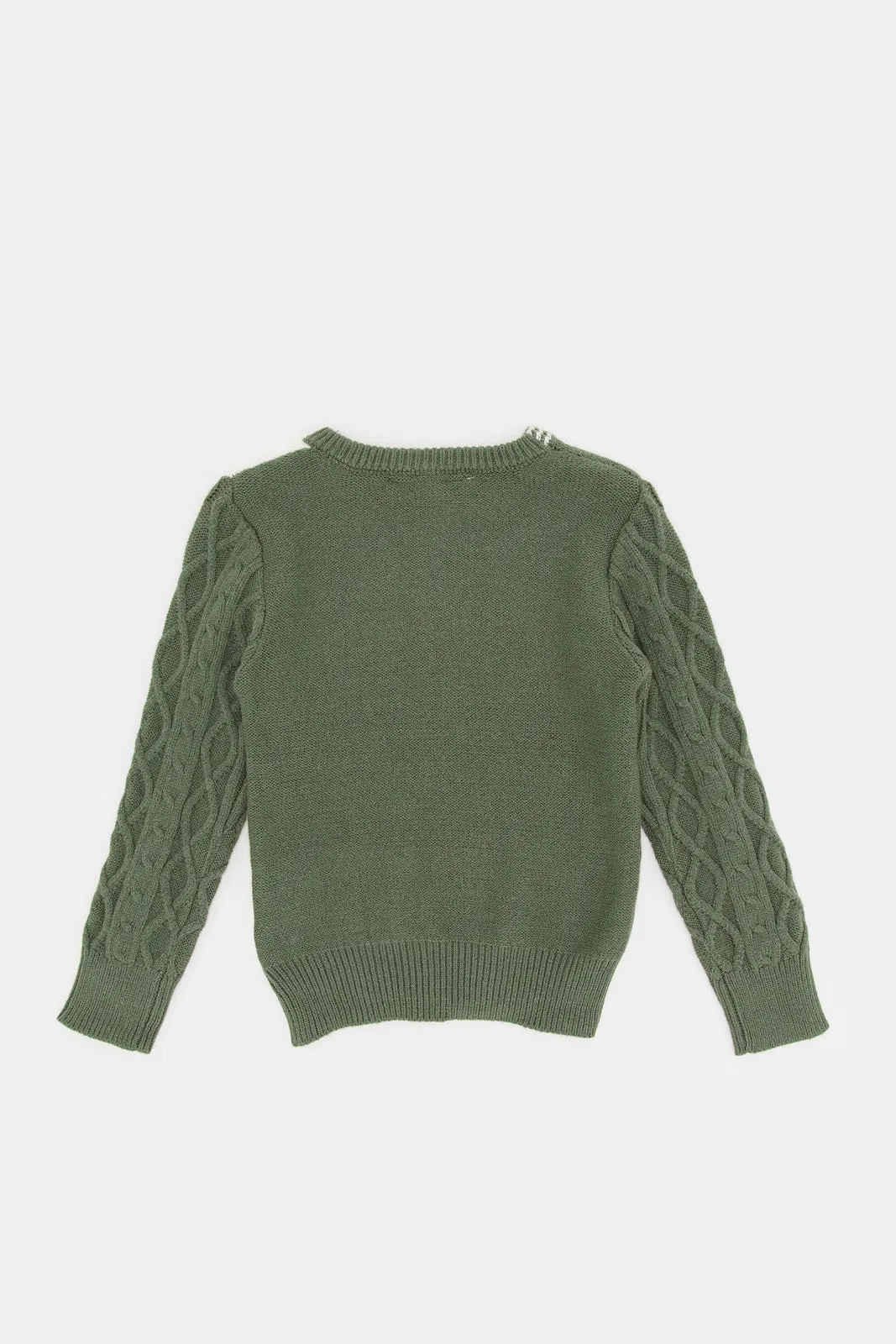 Infant Boys Green And White Grandad Cable Pullover