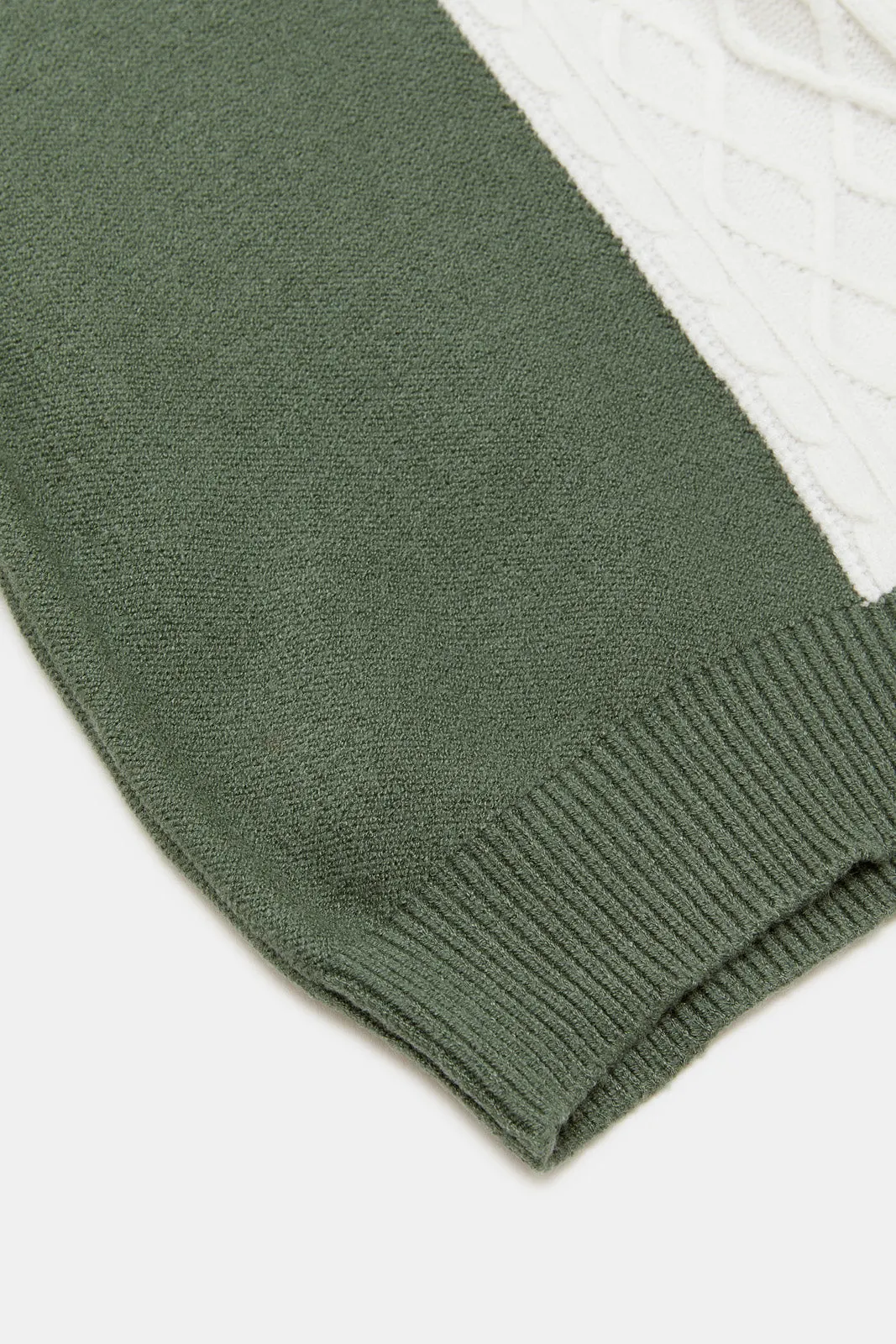 Infant Boys Green And White Grandad Cable Pullover