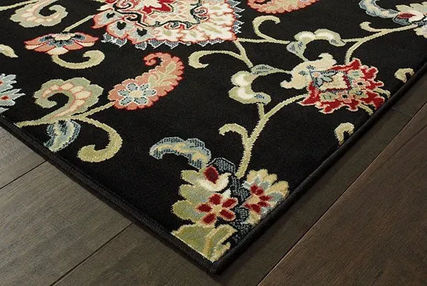 Kashan 9946K Black/ Multi Rug