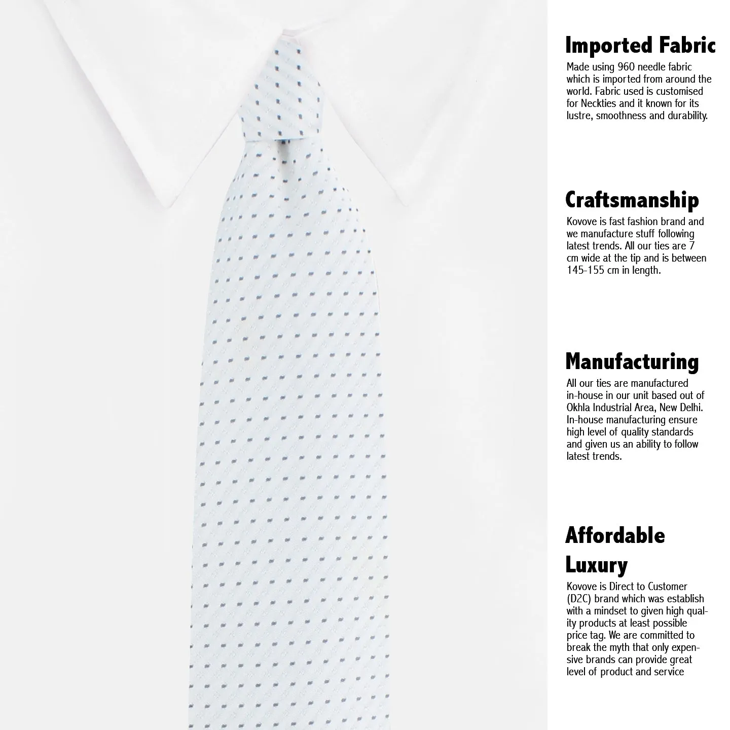 Kavove The Abstract Dash Line White Necktie For Men