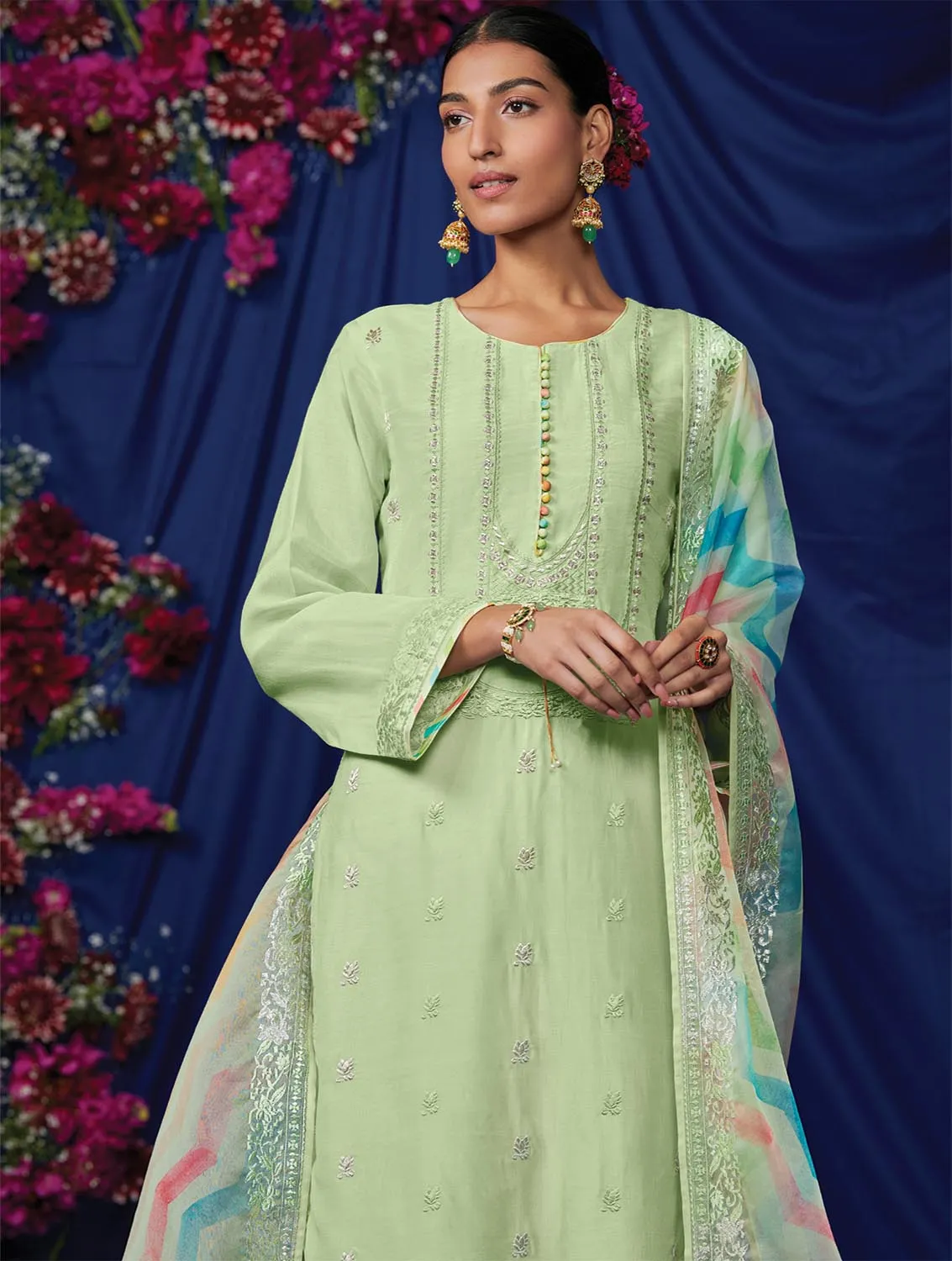 Kimora Pure Cotton Lawn Women Suit Dress Material Green