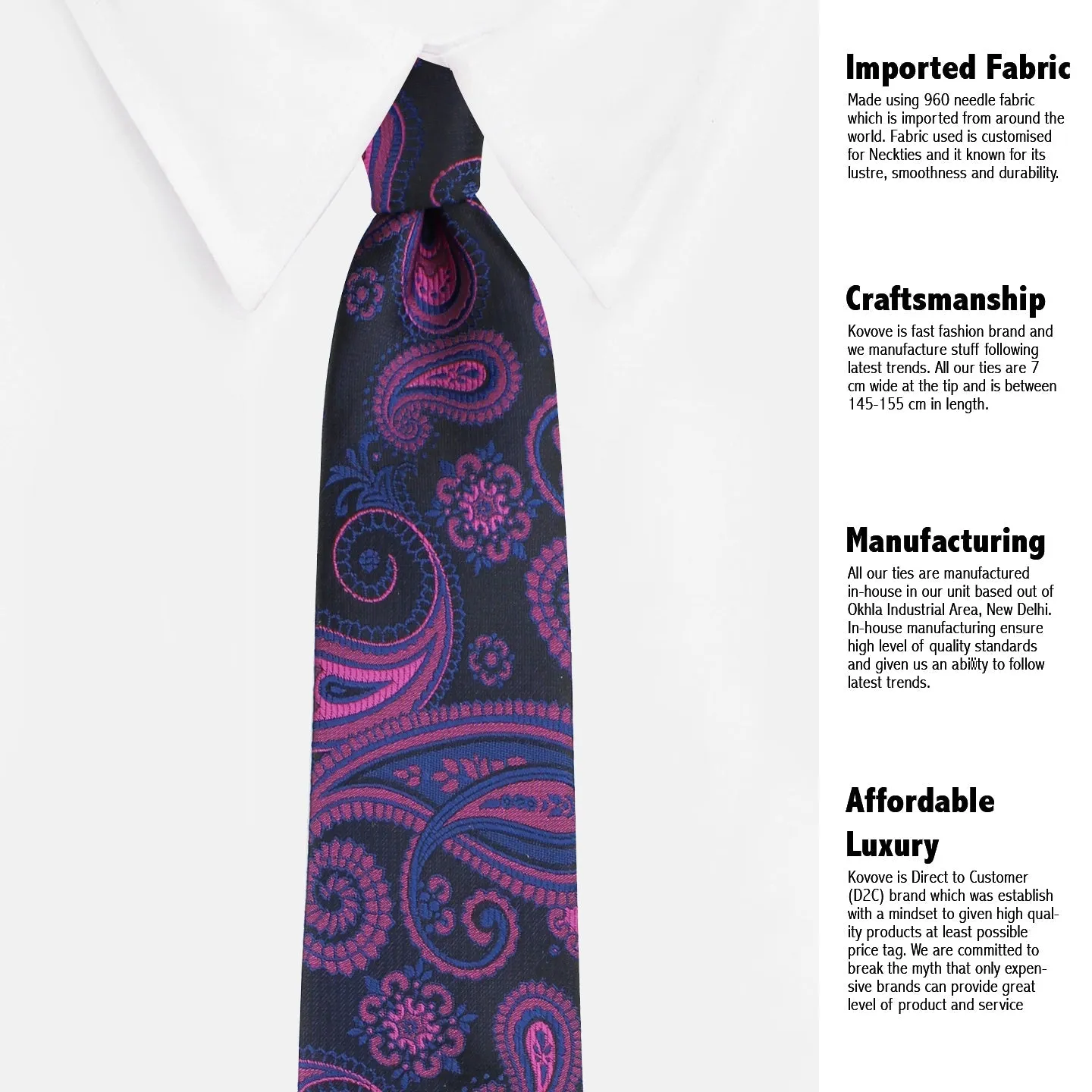 Kovove The Radiant Black Paisley Necktie and Pocket Square Gift Box