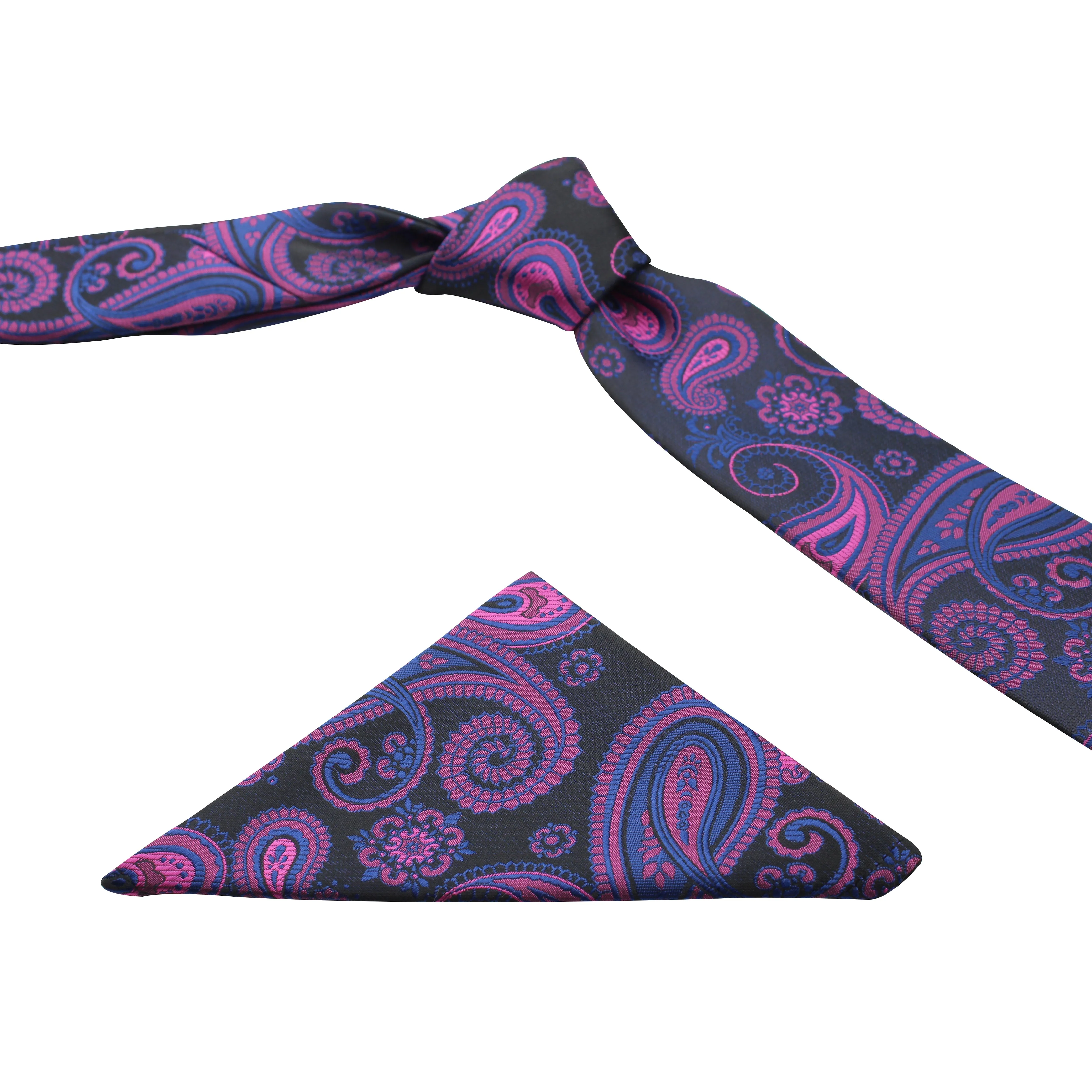 Kovove The Radiant Black Paisley Necktie and Pocket Square Gift Box