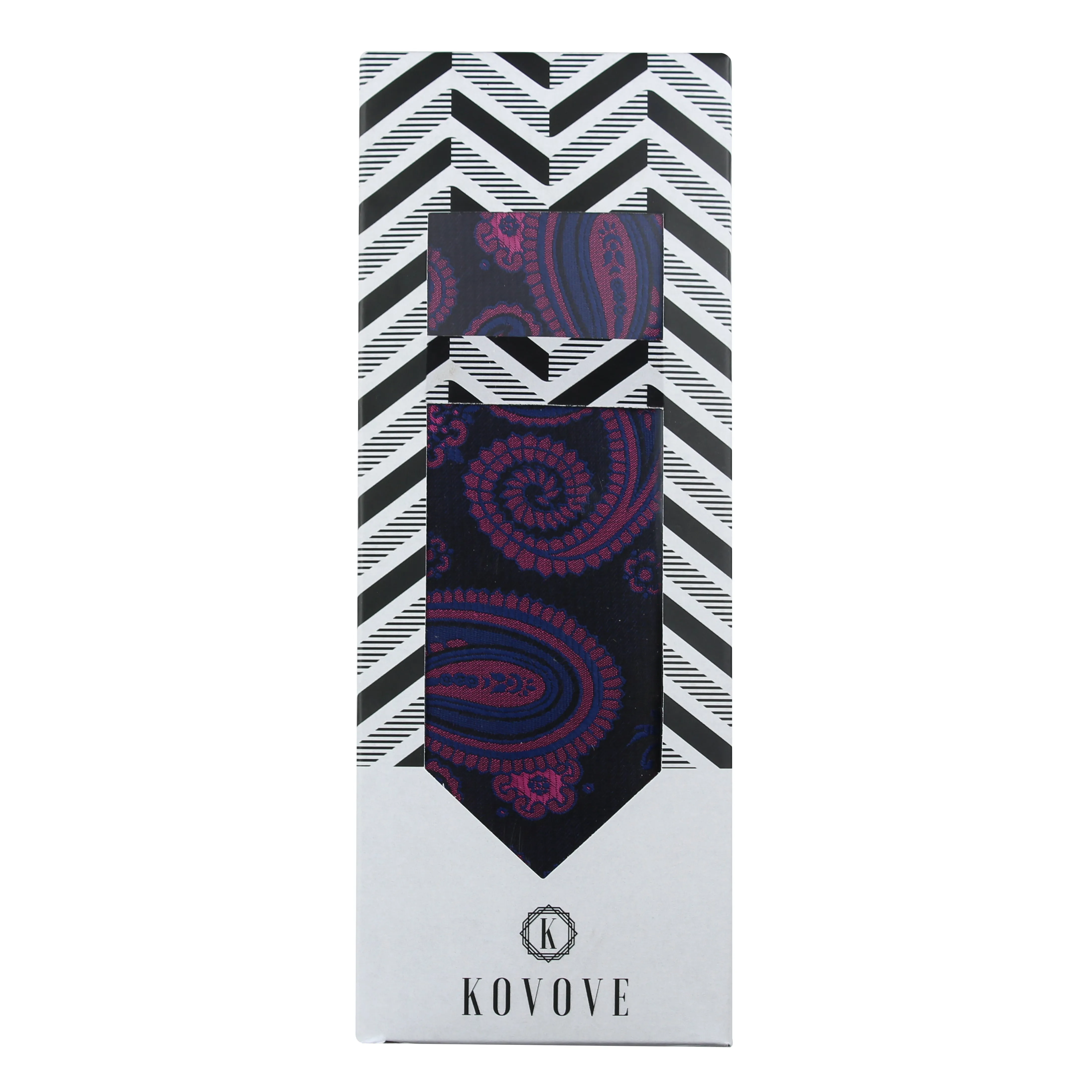 Kovove The Radiant Black Paisley Necktie and Pocket Square Gift Box