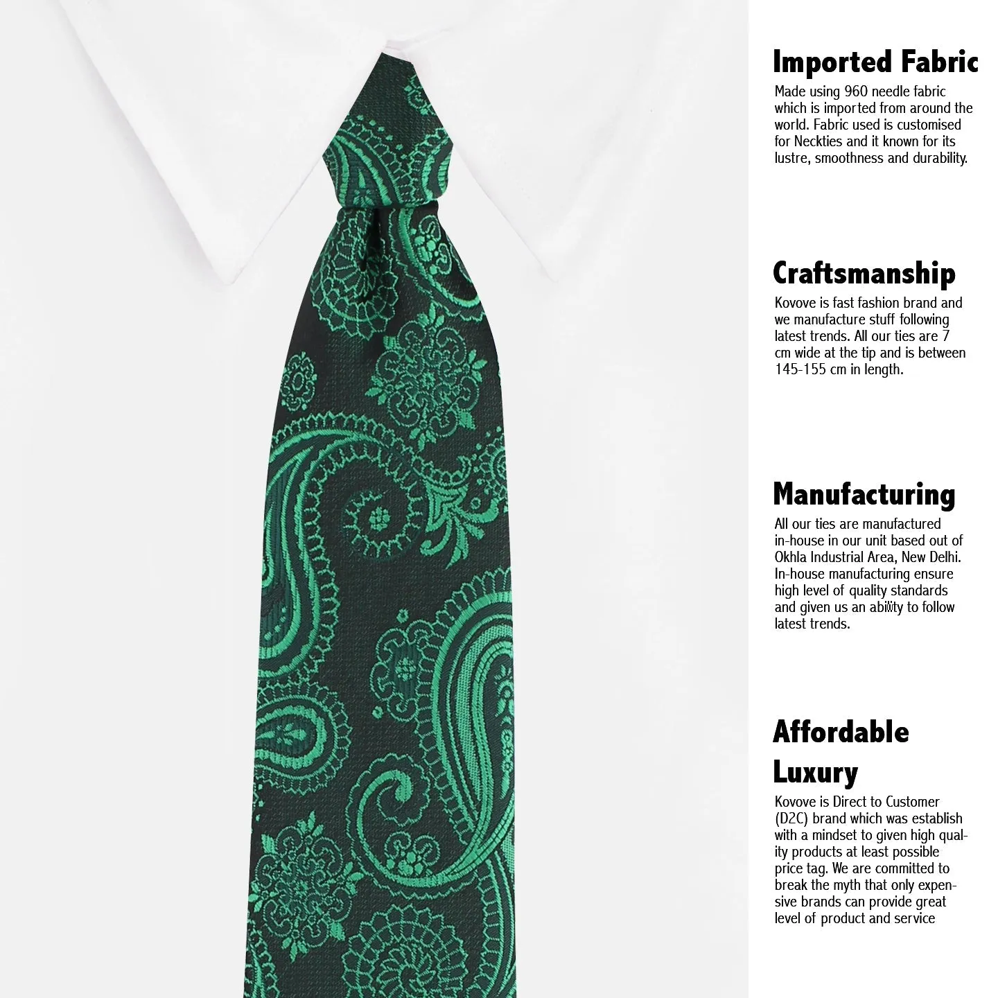 Kovove The Royal Paisley Green Necktie and Pocket Square Gift Box