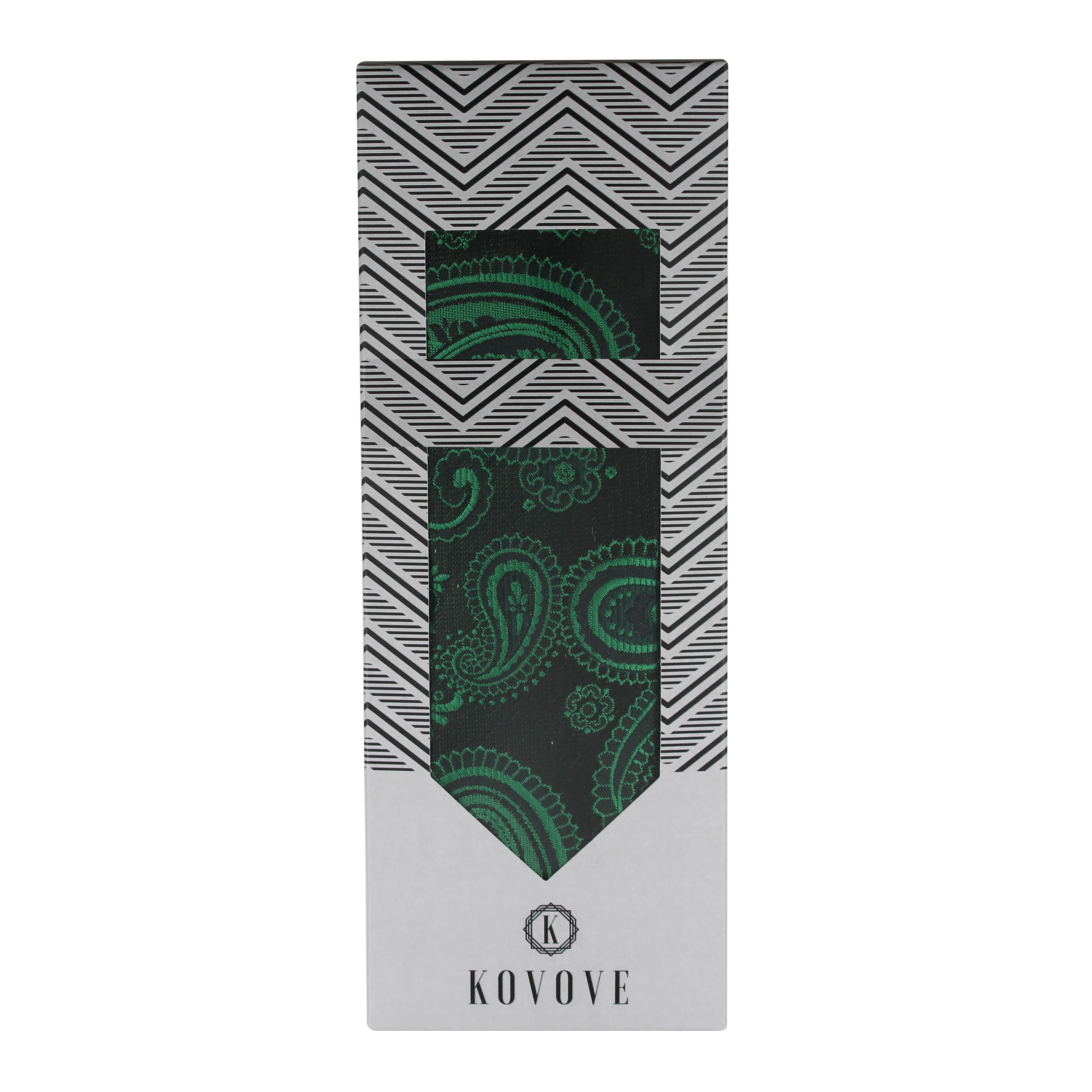 Kovove The Royal Paisley Green Necktie and Pocket Square Gift Box
