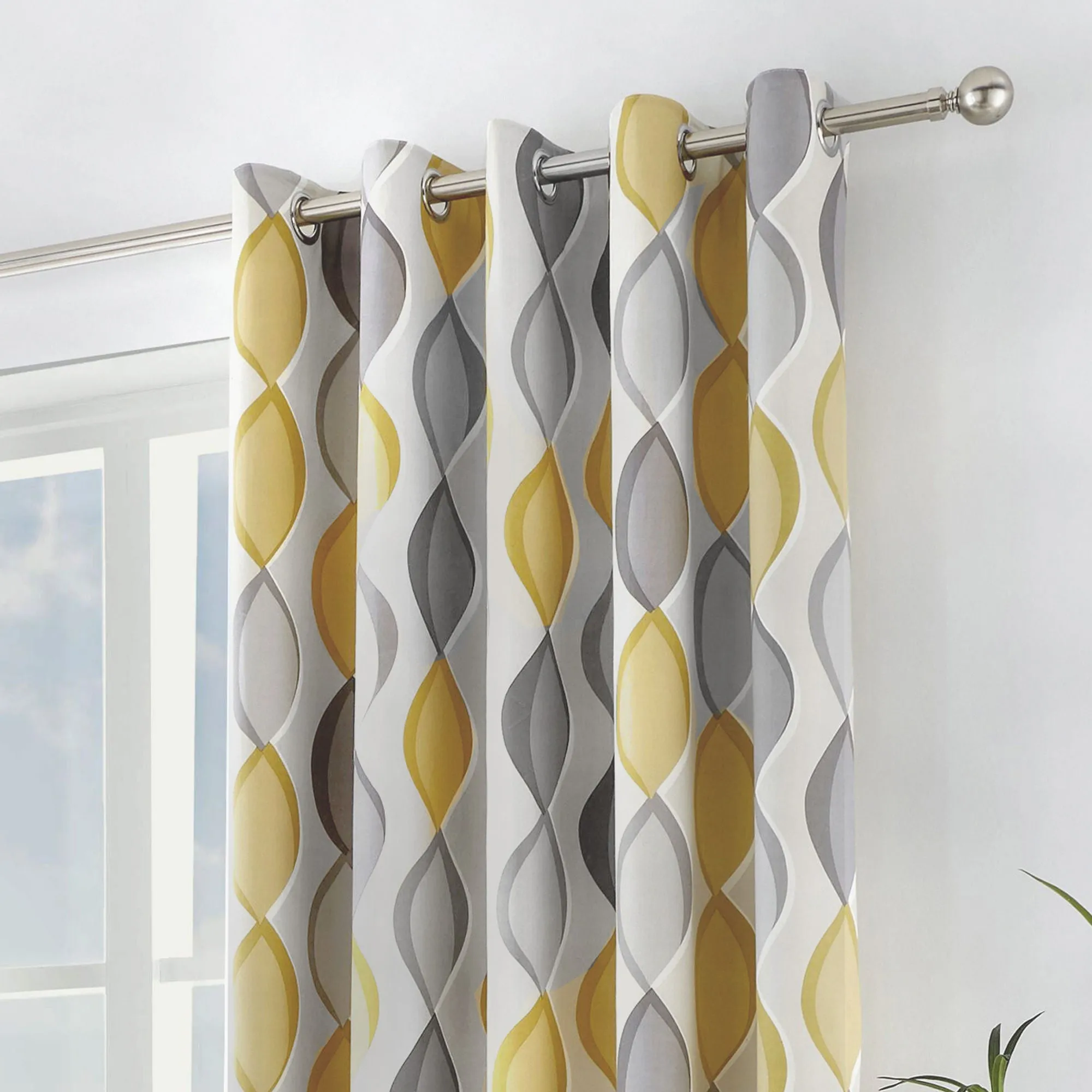 Lennox Pair of Eyelet Curtains by Fusion in Grey & Ochre